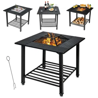 Quikfurn 4 In 1 Square Fire Pit, Grill Cooking Bbq Grate, Ice Bucket, Dining Table