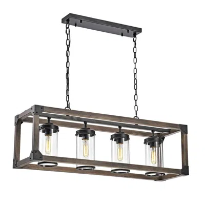 Quikfurn 4 Light Adjustable Dimmable Rectangle Chandelier With Wrought Iron Accents In Multi