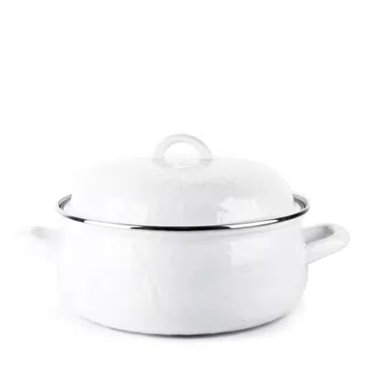 Quikfurn 4-quart White Porcelain-coated Steel Dutch Oven W/ Lid And Stainless Steel Trim