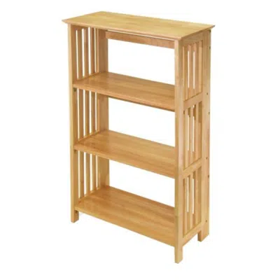 Quikfurn 4-shelf Wooden Folding Bookcase Storage Shelves In Natural Finish