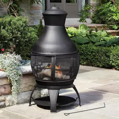 Quikfurn 45-inch Black Cast Iron And Steel Outdoor Fire Pit Chimenea