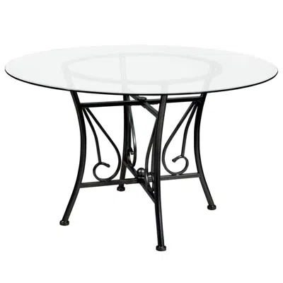 Quikfurn 48-inch Round Glass Dining Table With Black Metal Frame In Animal Print