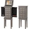Quikfurn 5-drawer Jewelry Armoire Cabinet With Top Mirror In Grey Wood Finish