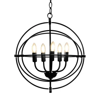 Quikfurn 5 Light Brass Rustic Industrial Rotating Metal Chandelier In Black