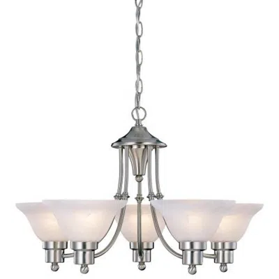 Quikfurn 5-light Brushed Nickel Chandelier With White Frosted Shades In Black