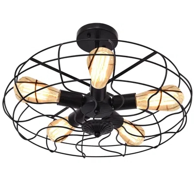 Quikfurn 5 Light Modern Black Iron Sphere Modern Chandelier In Brown