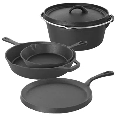 Quikfurn 5-piece Cast Iron Cookware Set With Dutch Oven Griddle And 2 Skillets