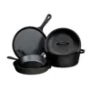 Quikfurn 5-piece Cast Iron Cookware Set With Dutch Oven Griddle And Skillets Made In Usa