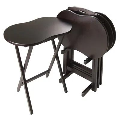 Quikfurn 5-piece Tv Table Set In Espresso Finish With Peanut Shape Top