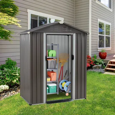 Quikfurn 5 X 3 Ft. Outdoor Grey Metal Garden Storage Shed In Gray
