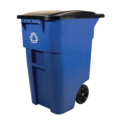 Quikfurn 50 Gallon Blue Commercial Heavy-duty Rollout Recycler Trash Can Container