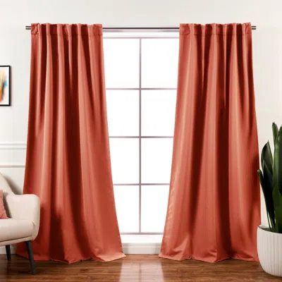 Quikfurn 52 X 84 Inch Solid Orange Apricot Thermal Blackout Curtain Panels - Set Of 2 In Brown