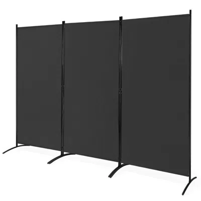 Quikfurn 6-ft Black 3-panel Room Divider Screen With Steel Base And Heavy Duty Hinges