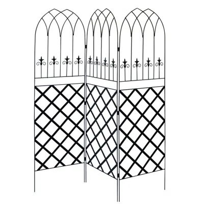 Quikfurn 6-ft High 3-panel Black Metal Lattice Screen Garden Trellis