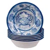 Quikfurn 6-piece Dinner Bowl Set With Blue White Ocean Sea Shells Crab Starfish Pattern In Multi
