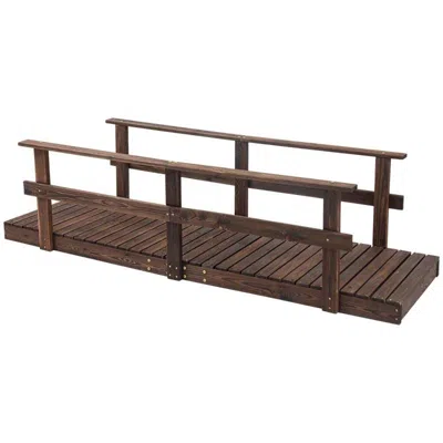Quikfurn 7 Ft. Outdoor Wooden Garden Bridge With Hand Rails In Carbonized Wood Finish