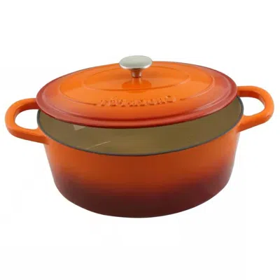 Quikfurn 7-quart Enameled Orange Sunburst Cast Iron Dutch Oven With Lid