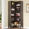 Quikfurn 71-inch High Corner Bookcase Bookshelf In Dark Gray Wood Finish