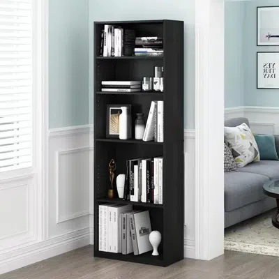 Quikfurn 71-inch Tall 5-shelf Bookcase In Black Wood Finish In Pattern
