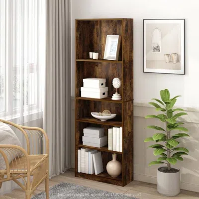 Quikfurn 71-inch Tall 5-shelf Bookcase In Medium Brown Wood Finish In Green