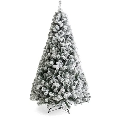 Quikfurn 7.5 Foot Easy Set Up Snow Flocked Faux Pine Christmas Tree With Metal Stand In Burgundy