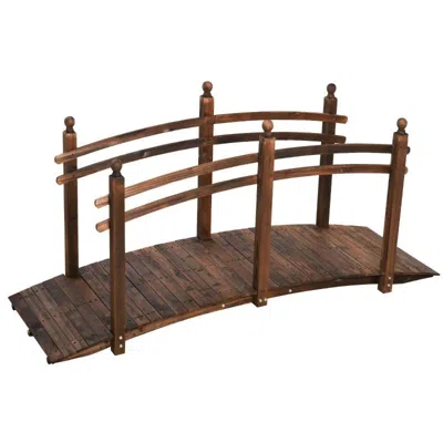 Quikfurn 7.5 Ft Wooden Garden Bridge With Hand Rails In Carbonized Wood Finish