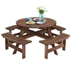 Quikfurn 8-set Outdoor Solid Wood Round Picnic Table With 4 Benches Patio Garden Dining Set