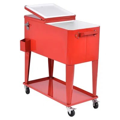 Quikfurn 80 Quart Red Sturdy Rolling Steel Construction Cooler