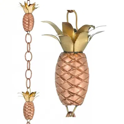Quikfurn 8.5 Ft. Copper Pineapple Rain Chain Gutter Downspout - Basin Not Included