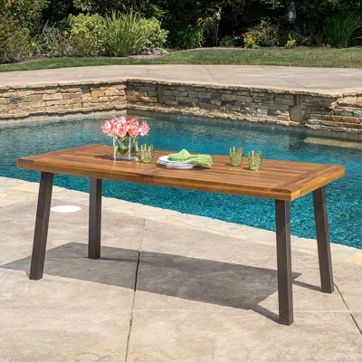 Quikfurn Acacia Wood 69 X 32 Inch Outdoor Patio Dining Table In Teak Finish In Brown