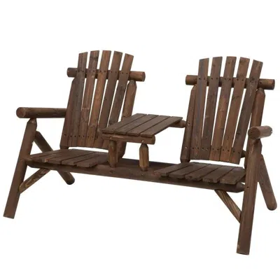 Quikfurn Adirondack Patio 2 Chair Lounger With Center Coffee Table Brown