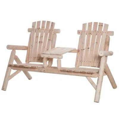 Quikfurn Adirondack Patio 2 Chair Lounger With Center Coffee Table Natural