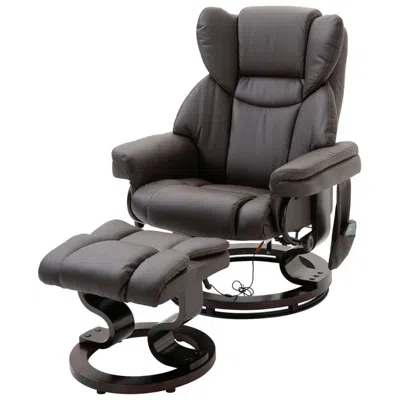 Quikfurn Adjustable Brown Faux Leather Remote Massage Recliner Chair W/ Ottoman