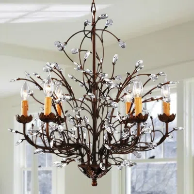 Quikfurn Antique Bronze 6-light Crystal And Iron Chandelier In Burgundy