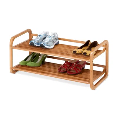 Quikfurn Bamboo Modern 2-shelf Stackable Shoe Rack - Holds Up To 8 Pair Of Shoes In Brown