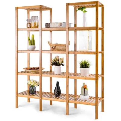 Quikfurn Bamboo Wood 4-shelf Bookcase Plant Stand Shelving Unit