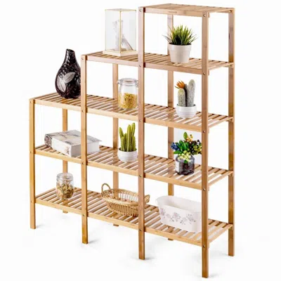 Quikfurn Bamboo Wood 5-tier Versatile Bookcase Plant Stand Storage Rack
