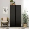 Quikfurn Bedroom Armoire Wardrobe Cabinet With Hanging Rail In Black Wood Finish