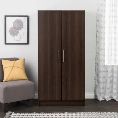 Quikfurn Bedroom Armoire Wardrobe Cabinet With Hanging Rail In Dark Brown Wood Finish