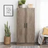 Quikfurn Bedroom Armoire Wardrobe Cabinet With Hanging Rail In Grey Brown Wood Finish