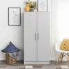 Quikfurn Bedroom Armoire Wardrobe Cabinet With Hanging Rail In Light Grey Wood Finish