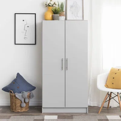 Quikfurn Bedroom Armoire Wardrobe Cabinet With Hanging Rail In Light Grey Wood Finish In Pattern