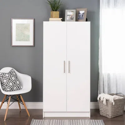Quikfurn Bedroom Armoire Wardrobe Cabinet With Hanging Rail In White Wood Finish In Blue