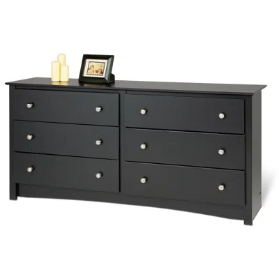 Quikfurn Bedroom Dresser In Black Finish With 6 Drawers And Metal Knobs