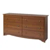 Quikfurn Bedroom Dresser In Medium Brown Cherry Finish With 6 Drawers And Metal Knobs