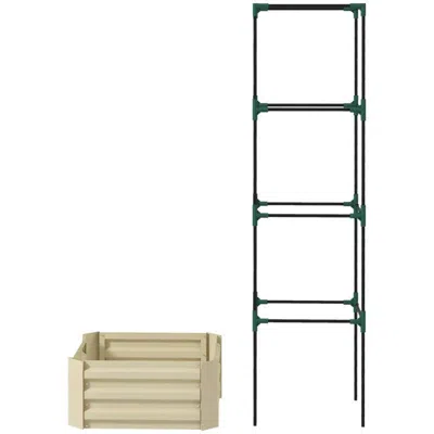 Quikfurn Beige Galvanized Open Bottom Raised Garden Bed Planter With Tomato Cage Trellis