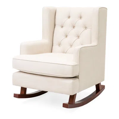 Quikfurn Beige Soft Tufted Upholstered Wingback Rocker Rocking Chair ...