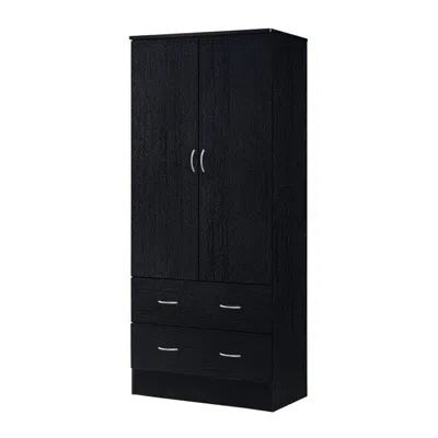 Quikfurn Black 2 Door Wardrobe Armoire With 2 Drawers And Hanging Rod Storage