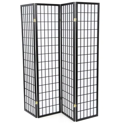 Quikfurn Black 4-panel Asian Style Shoji Room Divider Screen