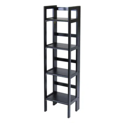 Quikfurn Black 4-tier Shelf Folding Shelving Unit Bookcase Storage Shelves Tower
